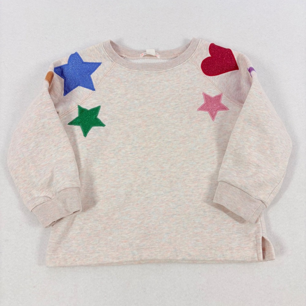 Crewcuts Sweatshirt Kids 4-5 Heather Pink Excellent Glitter Star Heart Patches